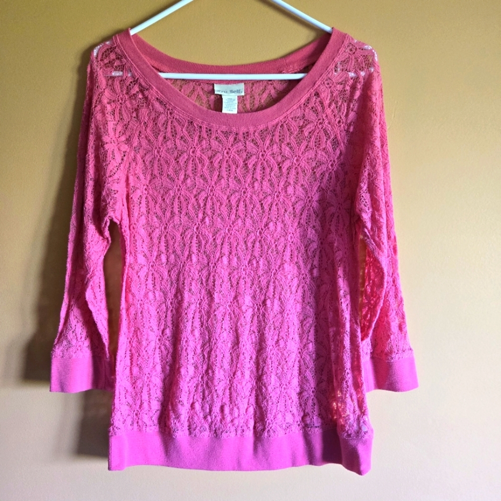 Tru Self Lace Knit Sweater PTP=16.5"